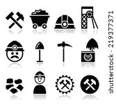 Coal mine, miner icons set 