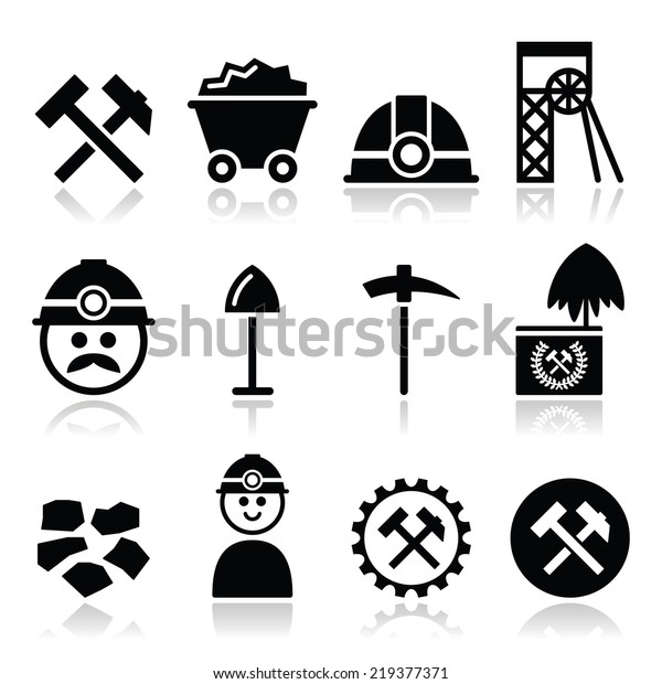 Coal mine, miner icons set\
