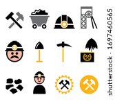 Coal mine and miner vector icons set - mining industry, coal production color design, Industry vector design set - coal, mine isolated on white

