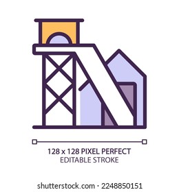 Coal mine pixel perfect RGB color icon. Lode of fossil fuel in earth. Extraction of rock and ore. Heavy industry. Isolated vector illustration. Simple filled line drawing. Editable stroke