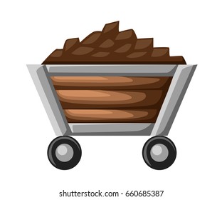 Coal or mine trolley icon. Flat illustration of coal or mine trolley vector icon for web.