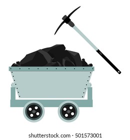 Coal, mine, trolley and pickaxe icon vector illustration. Energy and technology. Suitable for web apps, mobile apps and print media. Coal mine wagon