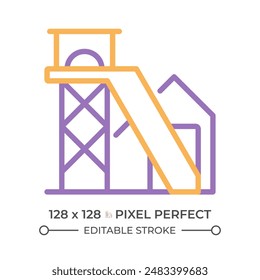 Coal mine two color line icon. Lode of fossil fuel in earth. Extraction of rock and ore. Heavy industry bicolor outline symbol. Duotone linear pictogram. Isolated illustration. Editable stroke