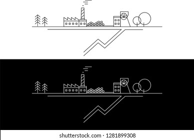 Coal mine. vector illustration. Line art.