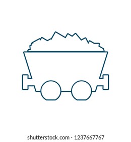 Coal mine wagon. Trolley with coal. Minimal abstract icon in thin line style.