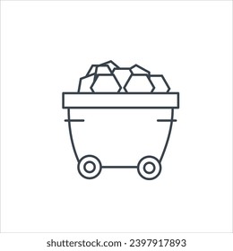 Coal minecart, mine wagon icon concept design stock illustration.