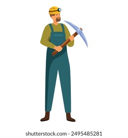 Coal miner is holding a pickaxe over his shoulder, ready to work