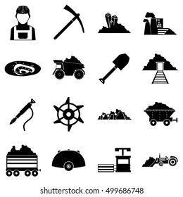 Coal miner icons set. Simple illustration of 16 coal miner vector icons logo for any web design isolated on white background