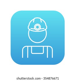 Coal miner line icon for web, mobile and infographics. Vector white icon on the blue gradient square with rounded corners isolated on white background.