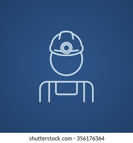 Coal miner line icon for web, mobile and infographics. Vector light blue icon isolated on blue background.