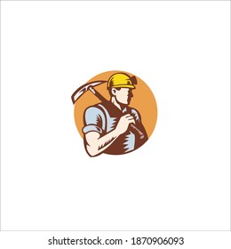 Coal Miner Symbol Logo. Vector Illustration.