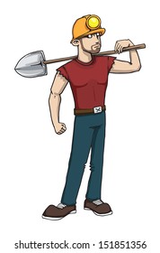 Coal miner working with shovel, vector illustration