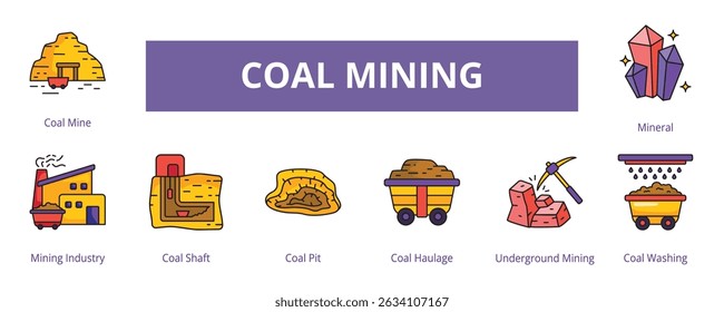 Minería de carbón Anuncio Web Icon Set Ilustración vectorial