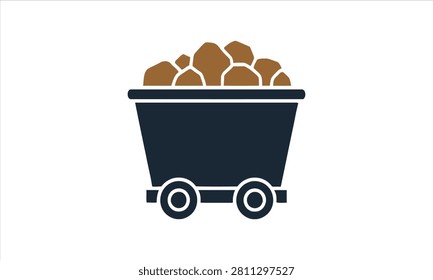 Coal mining cart filled with brown rocks on white background vector illustration