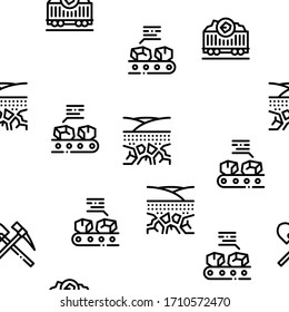 Coal Mining Equipment Seamless Pattern Vector Thin Line. Illustrations