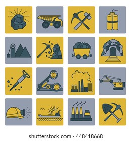 Coal mining icon set. Colour version design. Vector illustration