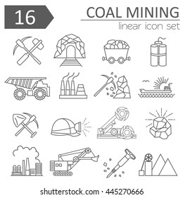 Coal mining icon set. Thin line icon design. Vector illustration