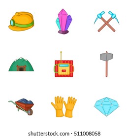 Coal mining icons set. Cartoon illustration of 9 coal mining vector icons for web