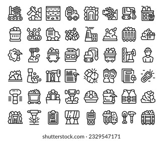 Coal mining icons set outline vector. Industry mine. Factory plant