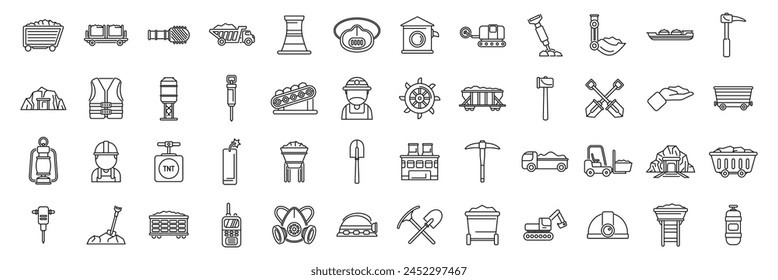 Coal mining icons set outline vector. Mine factory. Rock energy fossil