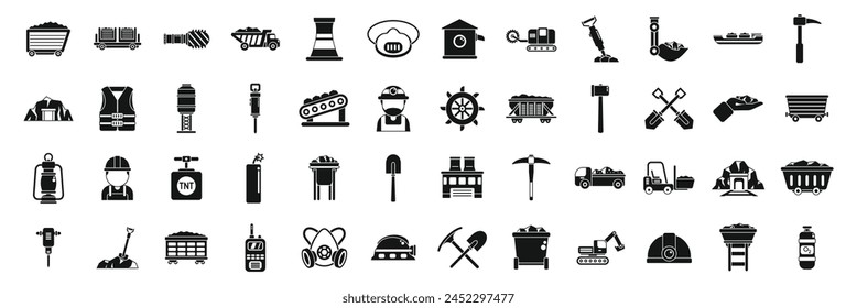 Coal mining icons set simple vector. Mine factory. Rock energy fossil