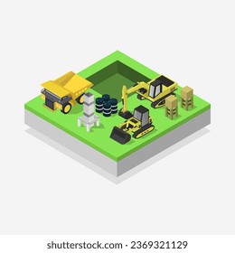 Coal Mining Illustrated Isometric In Vector