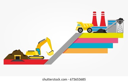 Coal Mining Industry Activity and Transportation Set Poster Template Design Vector Illustration
