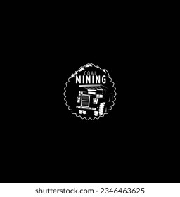 Coal mining industry icon. Fossil fuel mining vector vintage sign or coal industrial production retro symbol. Mining industry monochrome icon with miner hardhat, crossed pickaxes and chunks of coal.
