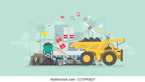 Ilustración Del Vector De Concepto De La Industria De La Minería De Carbón, Adecuada Para Papel De Fondo, Cartel, Fondo, Tarjeta, Ilustración Del Libro Y Página De Aterrizaje Web
