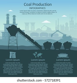 Coal mining industry and transportation set of infographics elements isolated vector technics building