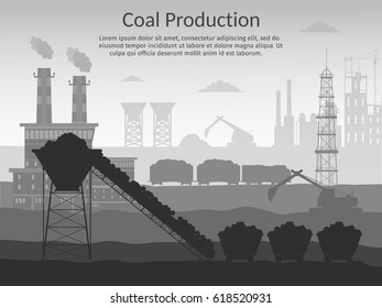 Coal mining industry and transportation set infographics elements isolated vector technics building