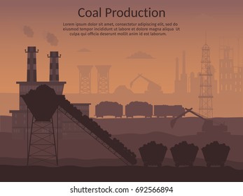 Coal mining industry and transportation set infographics elements isolated vector technics building
