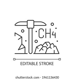 Coal mining linear icon. Methane emissions from coal mines could do damage to earth atmosphere. Thin line customizable illustration. Contour symbol. Vector isolated outline drawing. Editable stroke