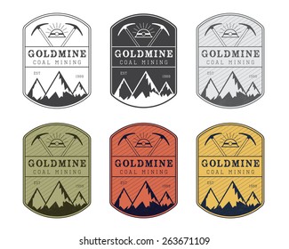 Coal mining logo badge in vintage style. Different colors.