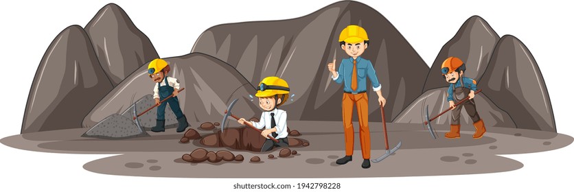 Coal mining scene with many engineers illustration