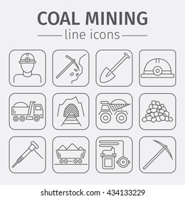 Coal mining. Thin line icon set. Vector illustration.