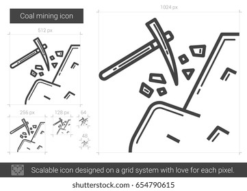 Icono de línea vectorial de minería de carbón aislado en fondo blanco. Icono de línea de minería de carbón para infografía, sitio web o aplicación. Icono escalable diseñado en un sistema de cuadrícula.