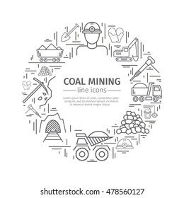 Coal mining web banner. Advertising template. Flat icons. Vector illustration.