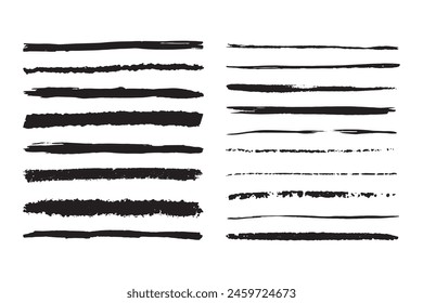 Coal pencils grunge strokes set. Brush Chalk line marker texture. Straight lines. Vector illustration