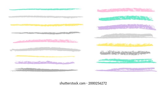 Los lápices de carbón trazan la colección vectorial de grunge. Lápiz de carbón, líneas coloridas. Marca la textura. Grunge muy detallado. Coloridas pinceladas pastel.