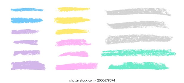 Coal pencils strokes grunge vector collection. Coal pencil colorful lines. Chalk texture. Highly detailed grunge. Colorful pastel strokes.