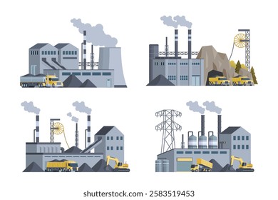 Coal power plant industrial vector collection. Fully editable illustration, ideal for infographics  designs