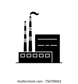 Coal power plant silhouette icon in flat style. Non-renewable energy industrial concept. Fossil fuel energy symbol isolated on white background.