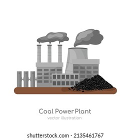 Coal power station icon. Energy source. Ecology, nature pollution, old technology concept. Editable vector illustration in modern cartoon style isolated on a white background.