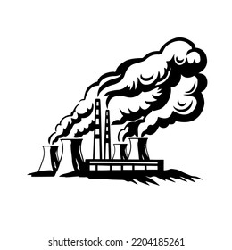 Coal powered energy plant. Hand draw vector illustration. Isolated object on a white background.
