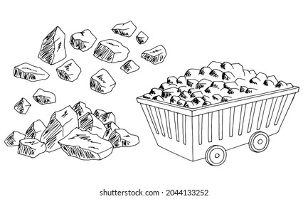 Coal set graphic black white isolated sketch illustration vector