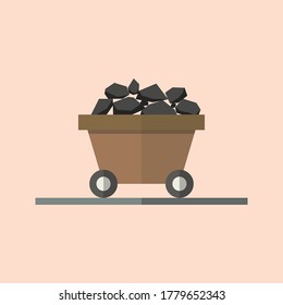 Coal trolley in flat style. Icon design. Vector illustration