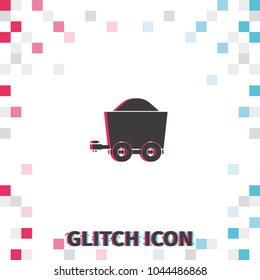 Coal trolley  glitch effect vector icon.