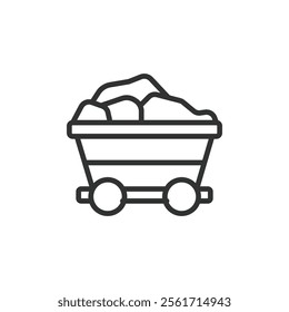 Coal trolley icon in line design. Coal trolley, mining cart, transportation, industrial trolley, coal miner on white background vector. Coal trolley icon in line design editable stroke icon