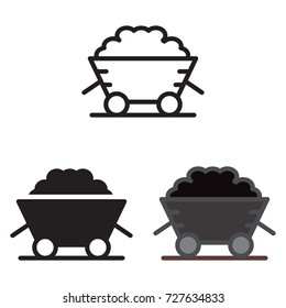 Coal trolley icon in three variations. Vector icon. 